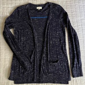 Lou & Grey Navy Blue Open Cardigan; women’s S, slub texture, cotton, pockets